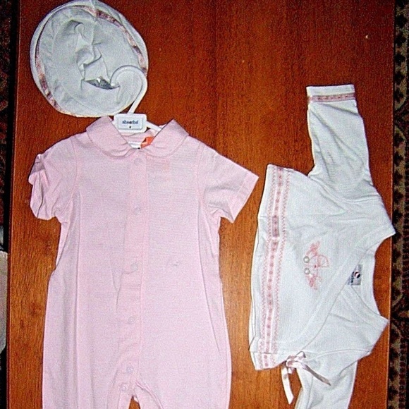 3 Pc Set Pink Outfit 1 Sleeper 1 Wrap Jacket 1 Hat - Picture 2 of 7